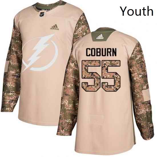 Youth Adidas Tampa Bay Lightning 55 Braydon Coburn Authentic Camo Veterans Day Practice NHL Jersey